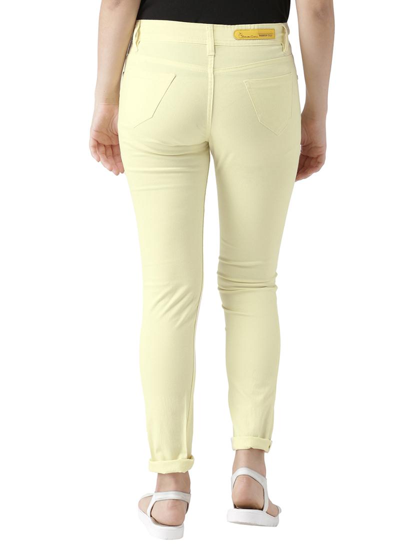 yellow solid cotton flat front trouser - 15228099 - Zoom Image - 3