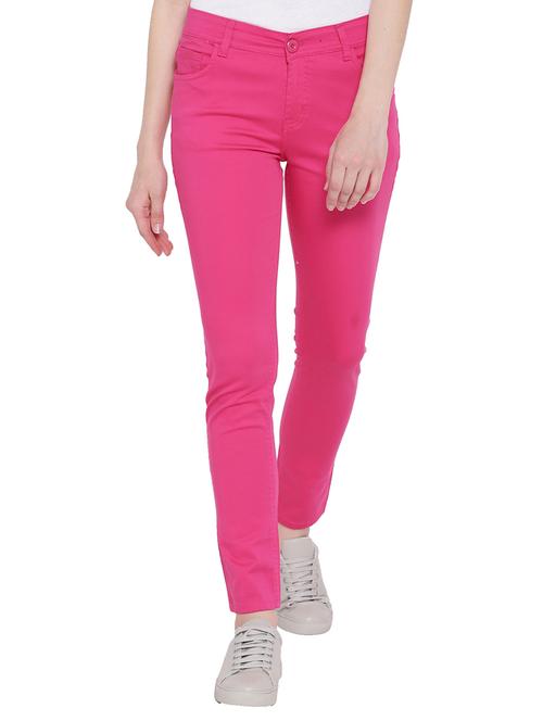 pink solid cotton chinos trouser - 15228112 - Standard Image - 1