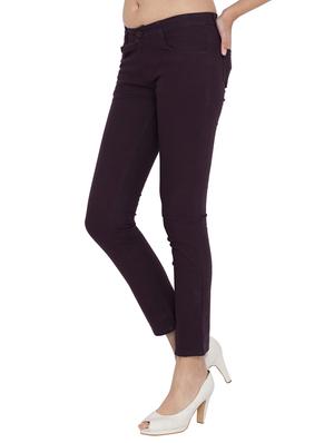 purple solid cotton chinos trouser - 15228113 - Standard Image - 2