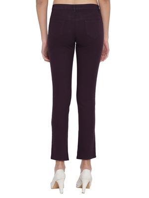 purple solid cotton chinos trouser - 15228113 - Standard Image - 3