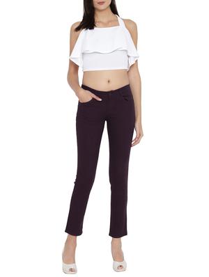 purple solid cotton chinos trouser - 15228113 - Standard Image - 4