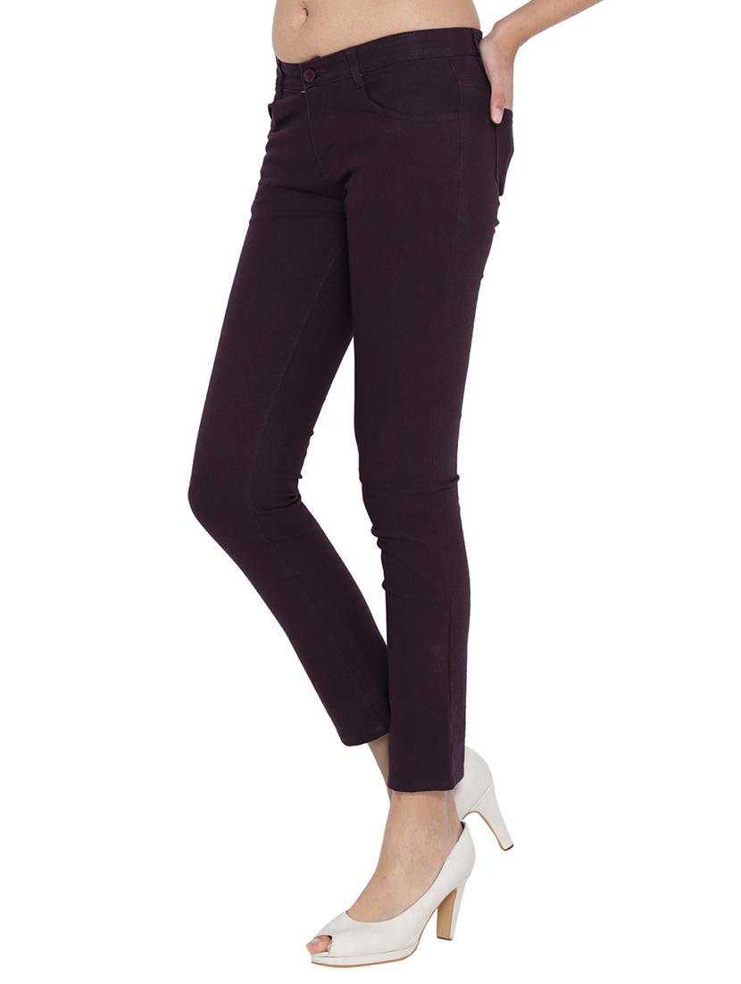 purple solid cotton chinos trouser - 15228113 - Zoom Image - 2