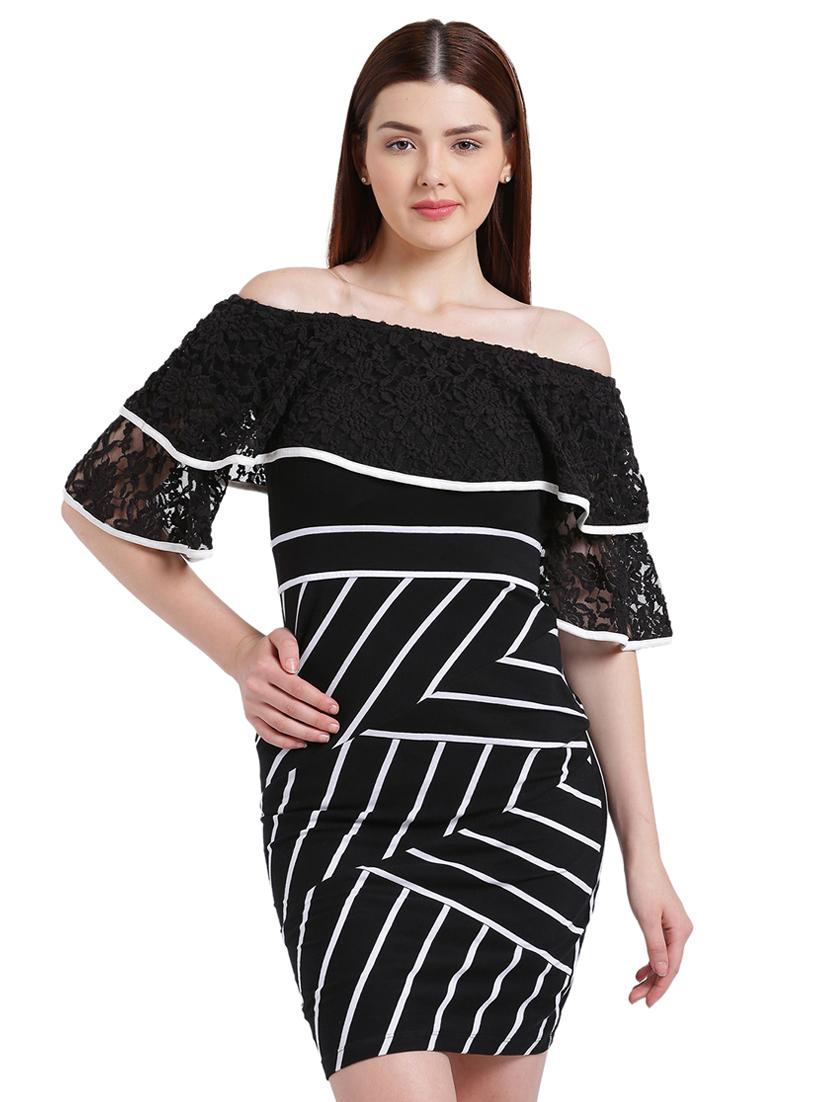 black cotton printed off shoulder dress - 15228164 - Zoom Image - 1