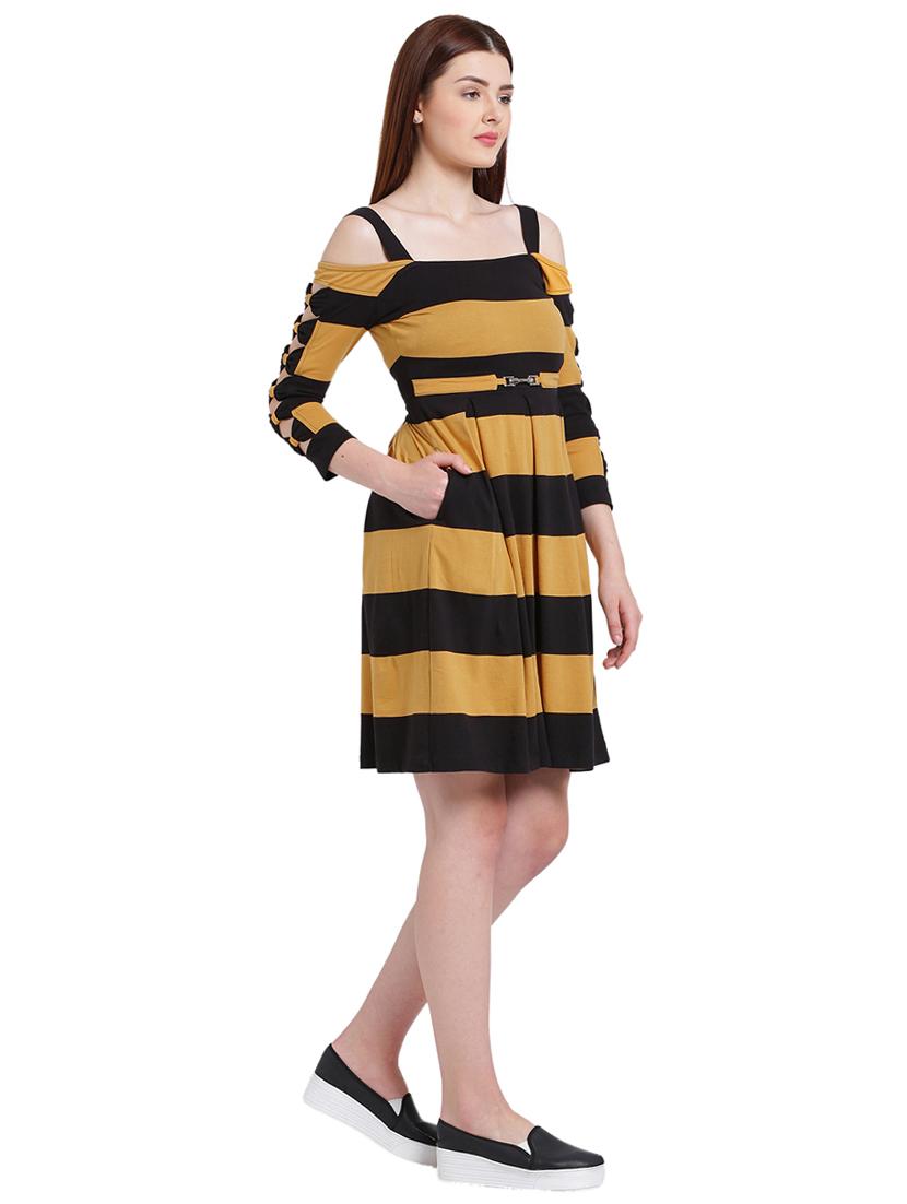 yellow striped fit & flare dress - 15228165 - Zoom Image - 4