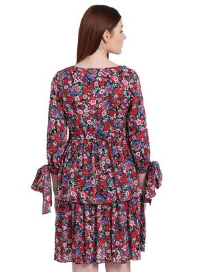 red printed modal layered dress - 15228169 - Standard Image - 3