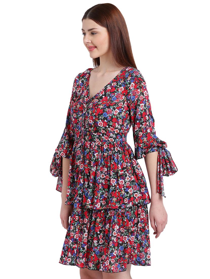 red printed modal layered dress - 15228169 - Zoom Image - 2