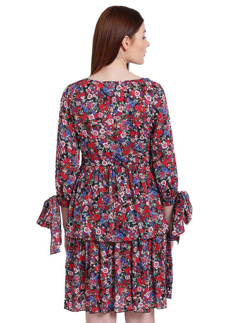 red printed modal layered dress - 15228169 - Zoom Image - 3