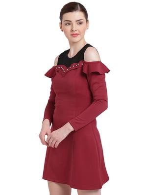 maroon solid a-line dress - 15228176 - Standard Image - 2