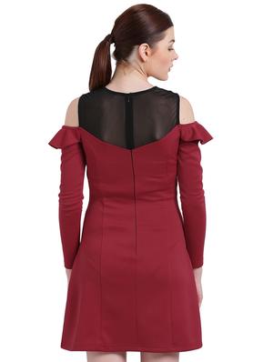 maroon solid a-line dress - 15228176 - Standard Image - 3