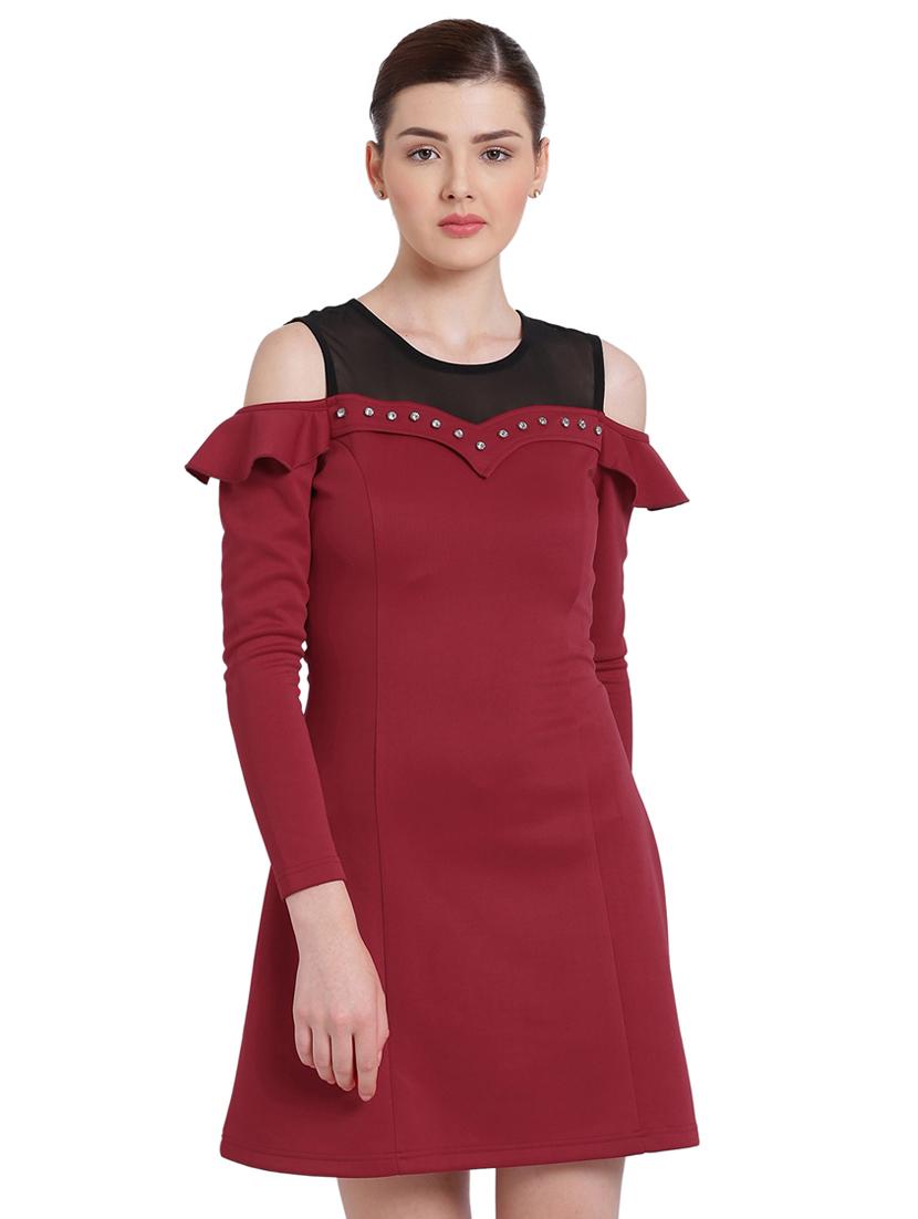 maroon solid a-line dress - 15228176 - Zoom Image - 1