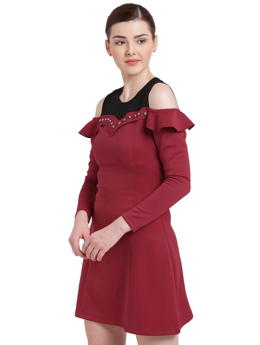 maroon solid a-line dress - 15228176 - Zoom Image - 2