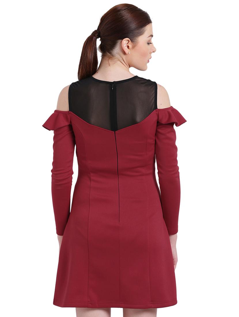 maroon solid a-line dress - 15228176 - Zoom Image - 3