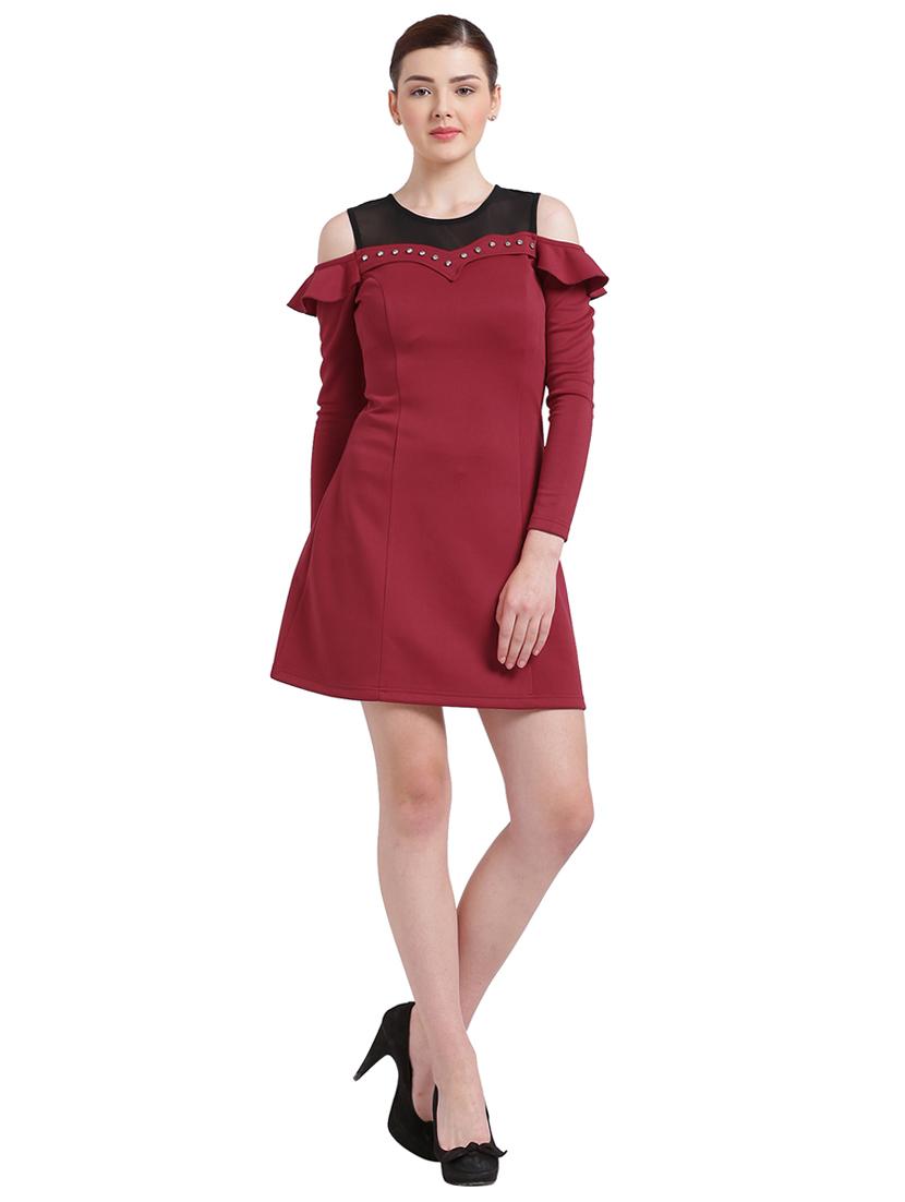 maroon solid a-line dress - 15228176 - Zoom Image - 4