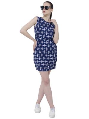 navy blue printed belted dress - 15228515 - Standard Image - 2