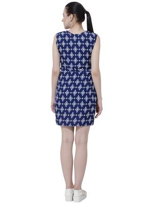 navy blue printed belted dress - 15228515 - Standard Image - 4