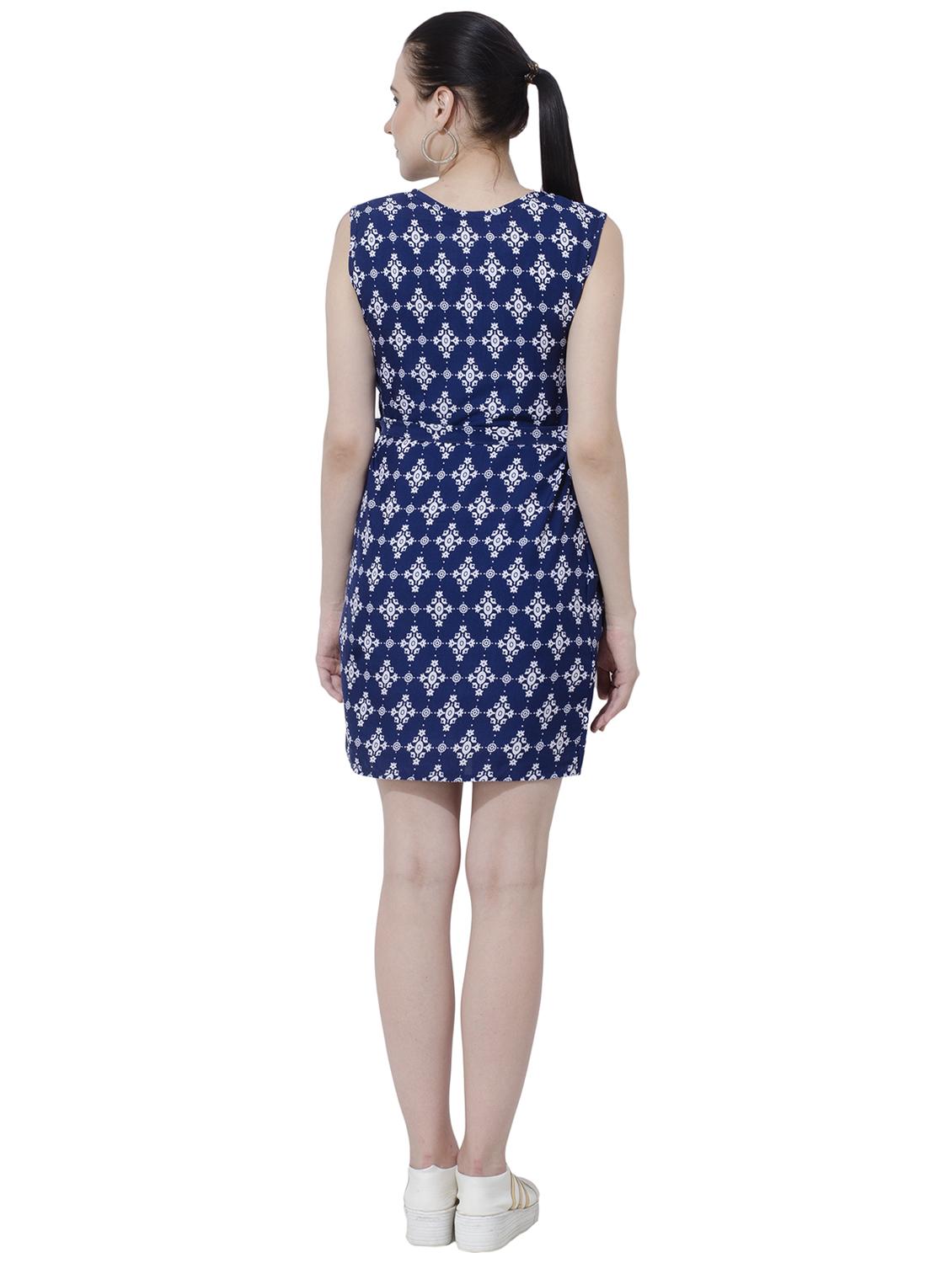 navy blue printed belted dress - 15228515 - Zoom Image - 4