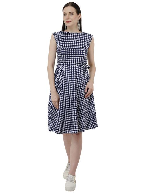 navy blue printed belted dress - 15228532 - Standard Image - 1