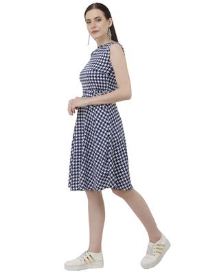 navy blue printed belted dress - 15228532 - Standard Image - 2