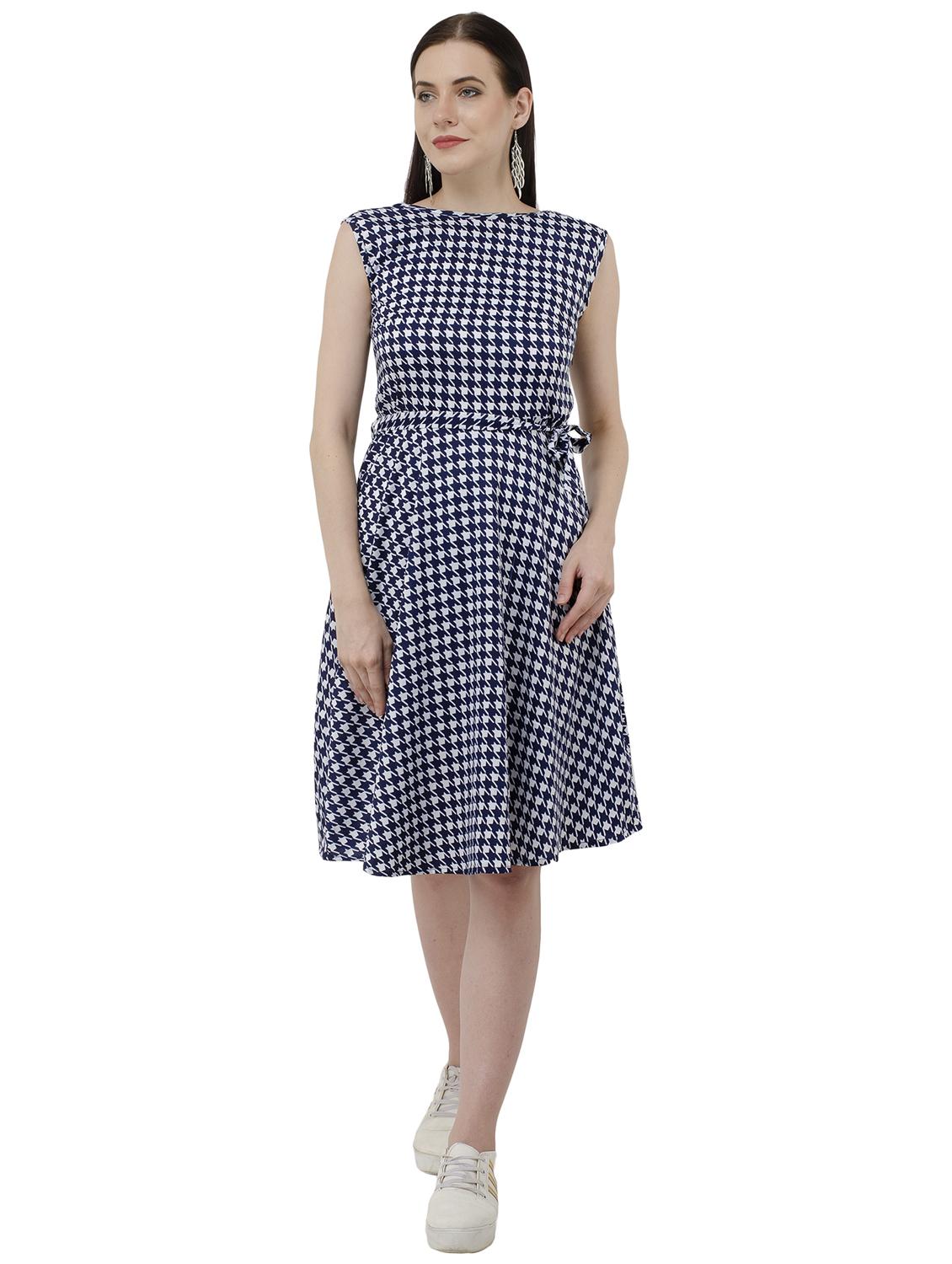 navy blue printed belted dress - 15228532 - Zoom Image - 1