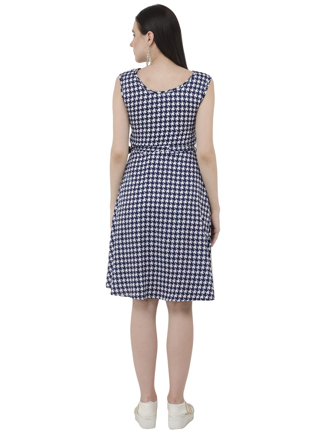 navy blue printed belted dress - 15228532 - Zoom Image - 3