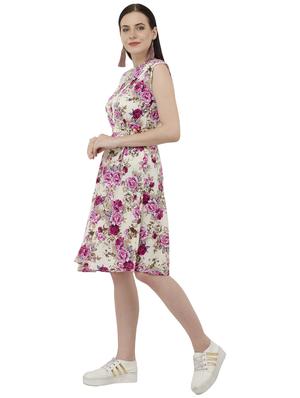 cream floral belted dress - 15228533 - Standard Image - 2