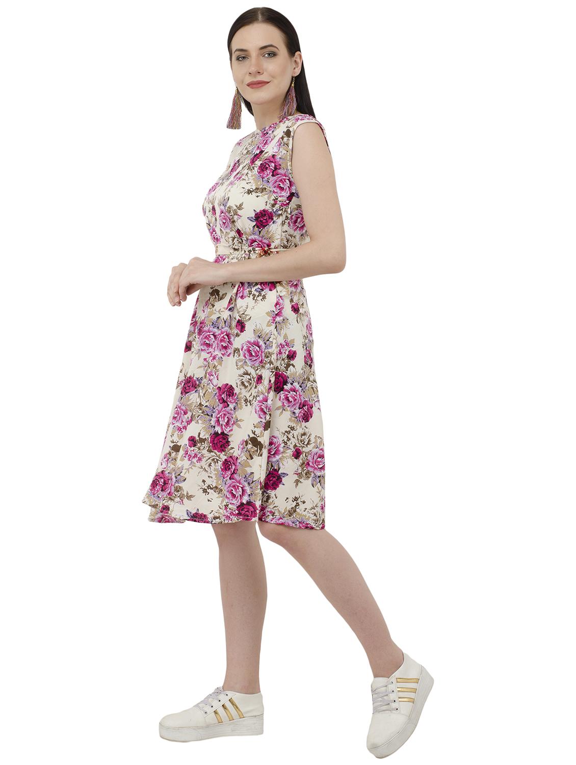 cream floral belted dress - 15228533 - Zoom Image - 2