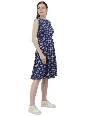 navy blue printed belted dress - 15228538 - Standard Image - 2