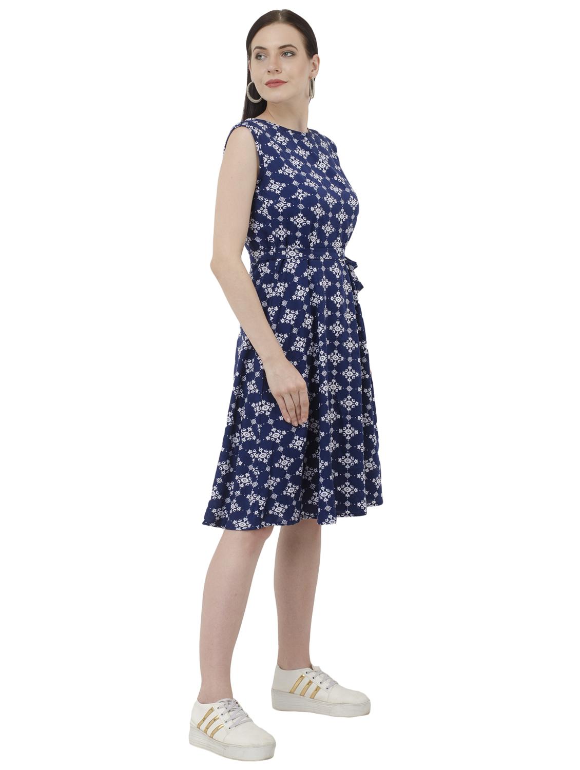 navy blue printed belted dress - 15228538 - Zoom Image - 2