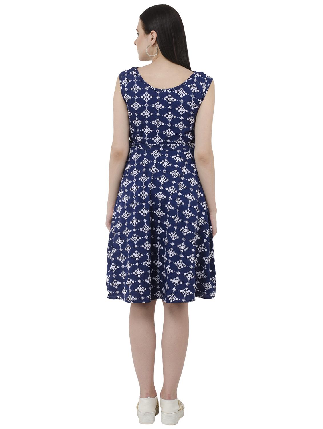 navy blue printed belted dress - 15228538 - Zoom Image - 3