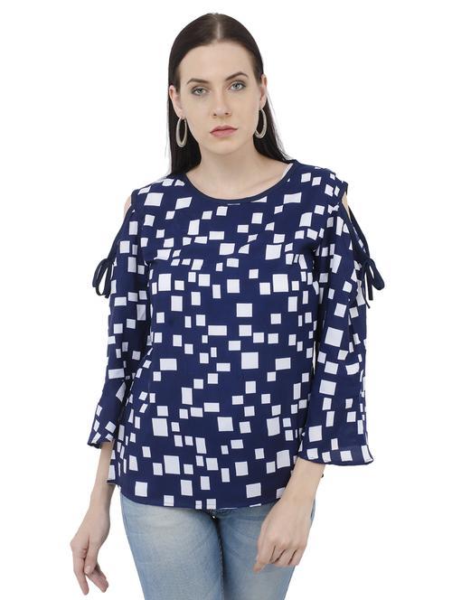 navy blue printed top - 15228546 - Standard Image - 1