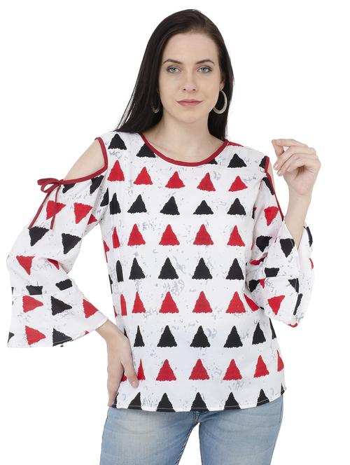 white printed cold shoulder top - 15228548 - Standard Image - 1
