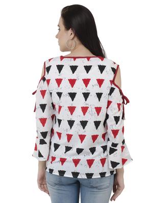 white printed cold shoulder top - 15228548 - Standard Image - 3