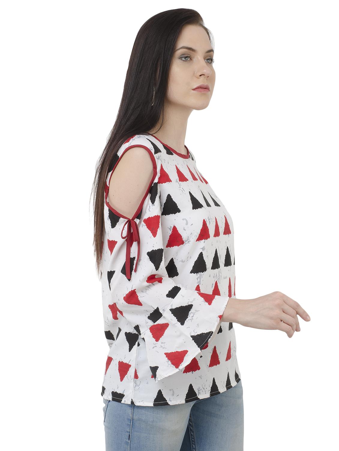 white printed cold shoulder top - 15228548 - Zoom Image - 2