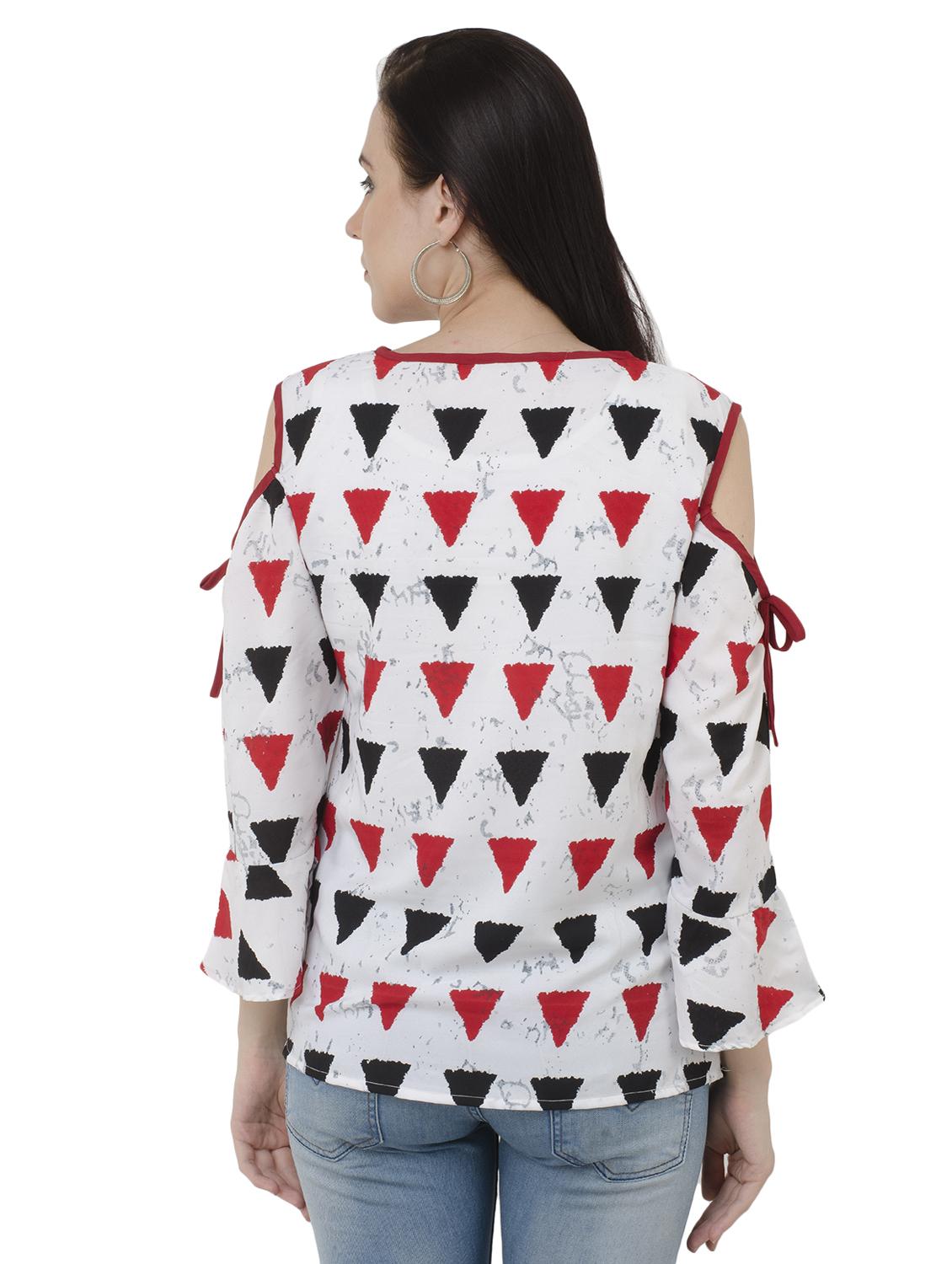 white printed cold shoulder top - 15228548 - Zoom Image - 3