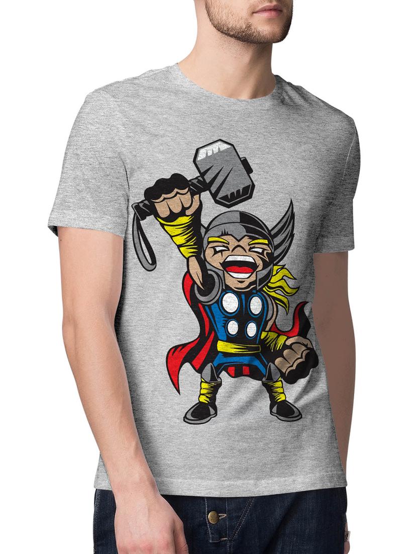 grey cotton blend front print tshirt - 15229246 - Zoom Image - 1