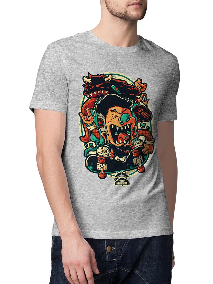 grey cotton blend chest print t-shirt - 15229306 - Zoom Image - 1