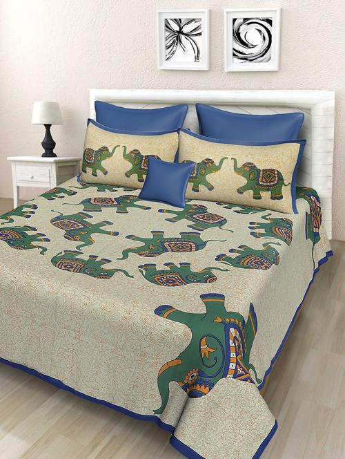cotton double bedsheet with 2 zipper pillow covers - 15229461 - Standard Image - 1