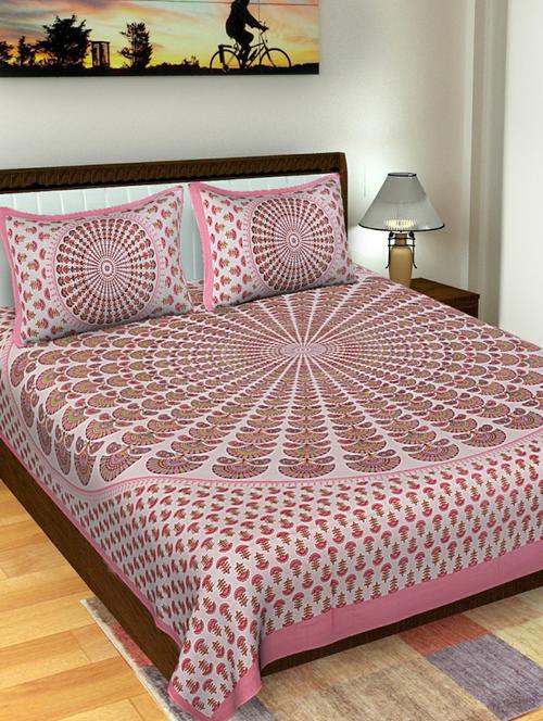 cotton double bedsheet with 2 zipper pillow covers - 15229541 - Standard Image - 1