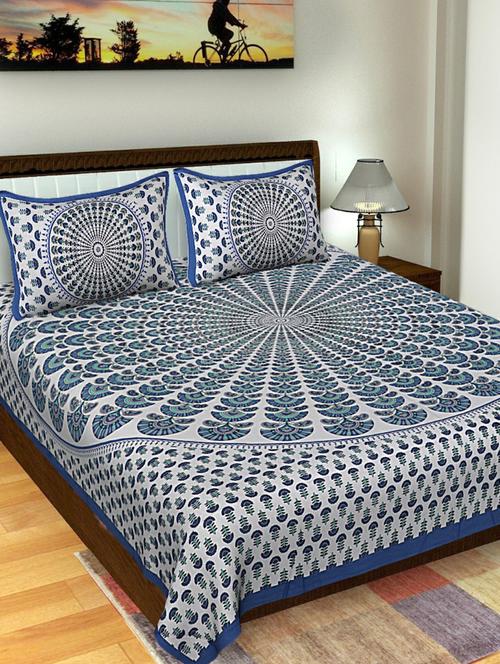 cotton double bedsheet with 2 zipper pillow covers - 15229542 - Standard Image - 1
