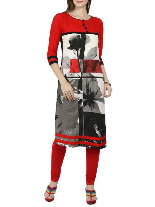 red viscose straight kurta - 15229755 - Standard Image - 1