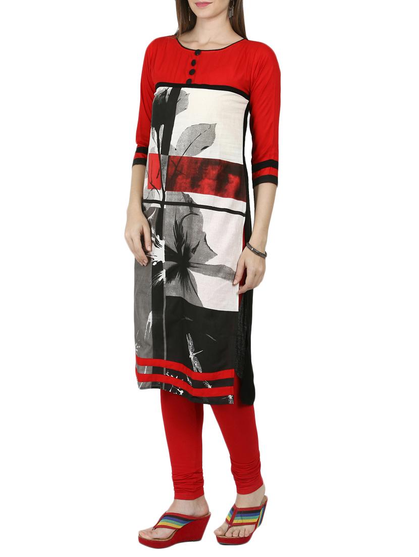 red viscose straight kurta - 15229755 - Zoom Image - 2