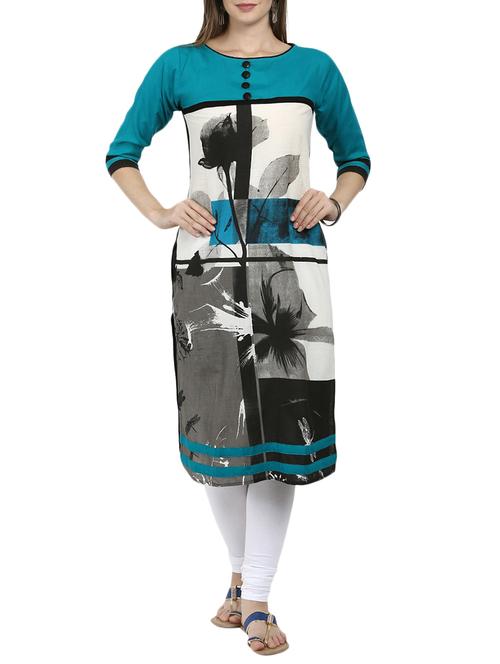 blue viscose straight kurta - 15229758 - Standard Image - 1