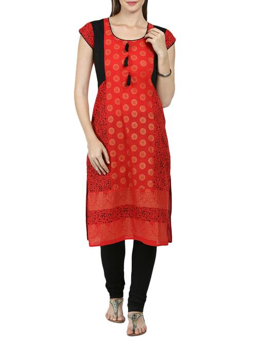 red cotton straight kurta - 15229760 - Standard Image - 1