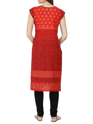 red cotton straight kurta - 15229760 - Standard Image - 2