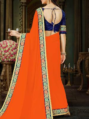 orange georgette bordered saree with blouse - 15230388 - Standard Image - 2