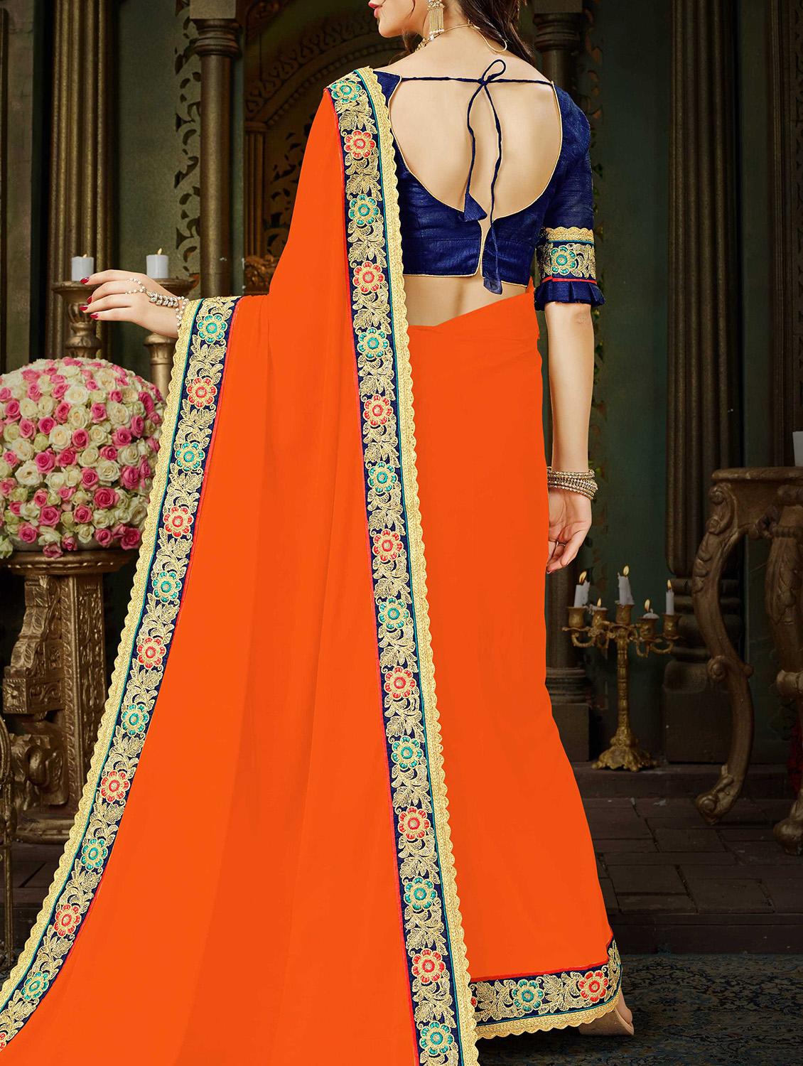 orange georgette bordered saree with blouse - 15230388 - Zoom Image - 2