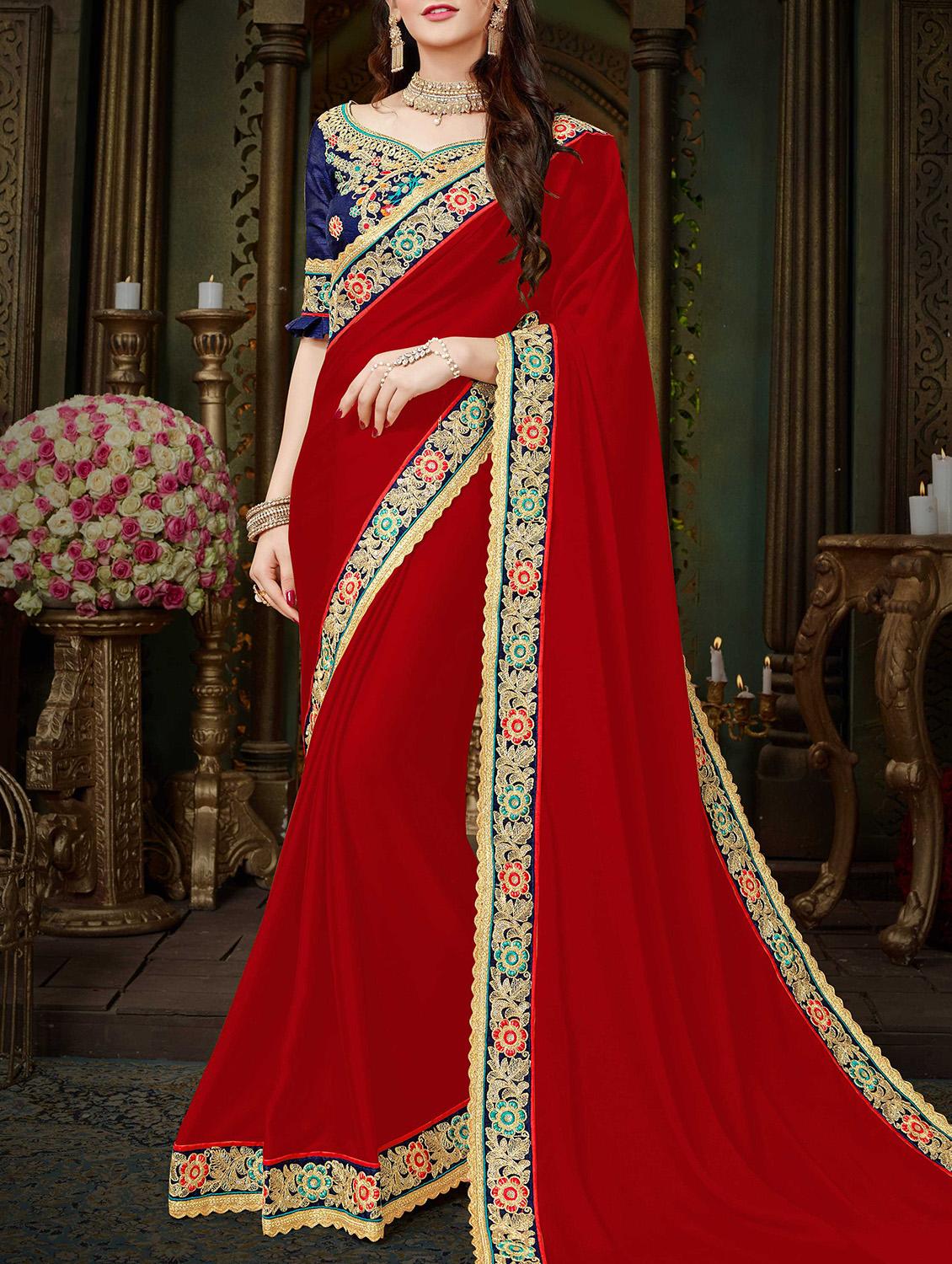 maroon georgette bordered saree with blouse - 15230390 - Zoom Image - 1