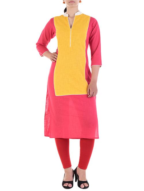pink cotton straight kurta - 15230444 - Standard Image - 1
