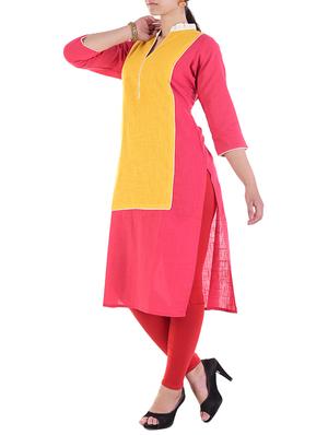 pink cotton straight kurta - 15230444 - Standard Image - 2
