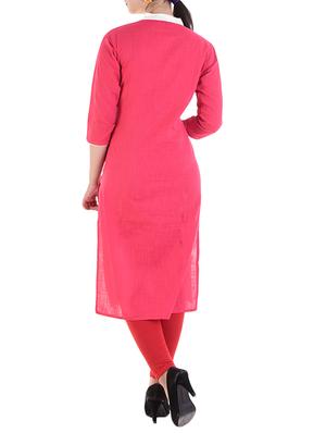 pink cotton straight kurta - 15230444 - Standard Image - 3